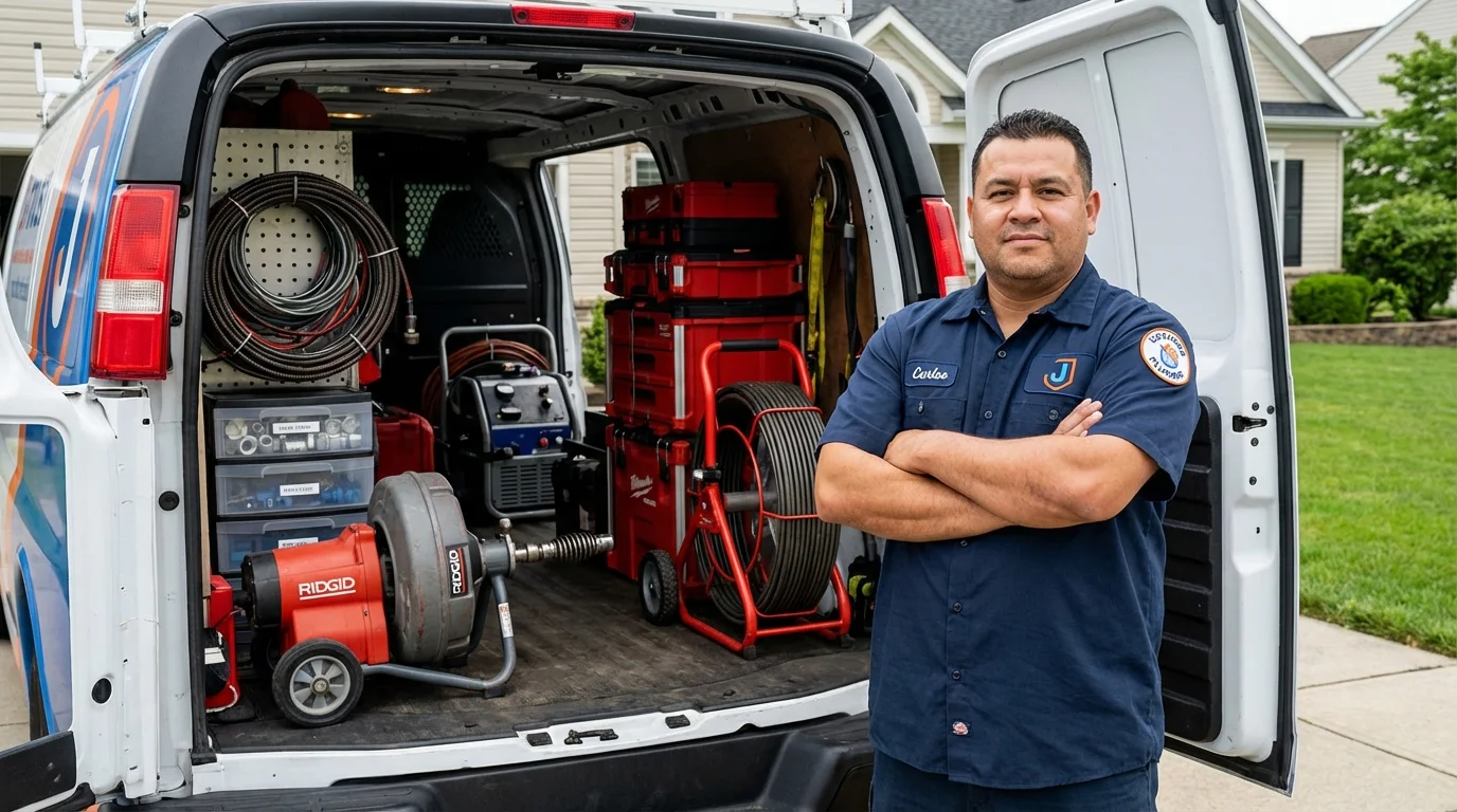 Professional drain cleaning equipment and Johns Plumbing LLC plumber in Mountainside