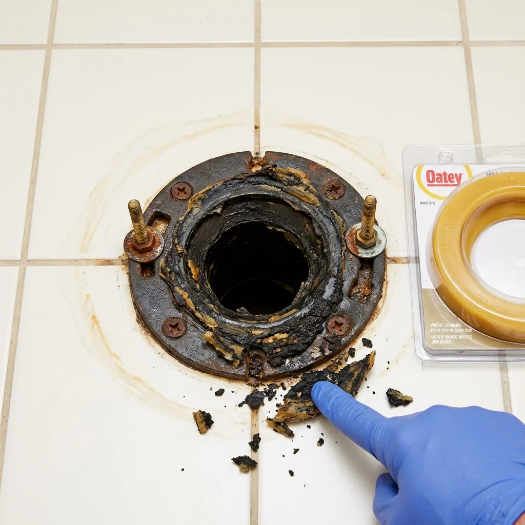 Failed wax ring showing water seepage at the base of a toilet in a Mountainside, NJ home